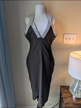 Lavish Alice Black Midi Dress with Silver Sequin Straps